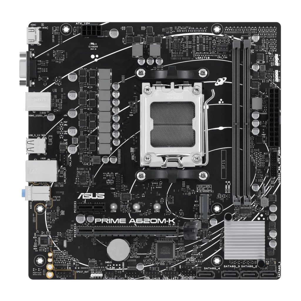 ASUS - Placa Base PRIME A620M-K AM5 Micro ATX para Procesadores AMD Ryzen 7000, 2x DDR5-SDRAM, PCIe 4.0, M.2 y SATA III, Ethernet Gigabit, USB 3.2