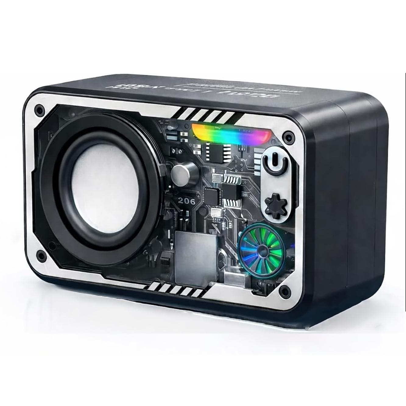 Altavoz Bluetooth Portátil 4W con Sonido Envolvente 3D y Luces LED RGB Sincronizadas con la Música, Impermeable IPX5, Bluetooth 5.3, Batería Recargable 6H, Ranura Tarjeta TF, Mini Altavoz Compacto para Playa, Viajes y Exterior – Negro