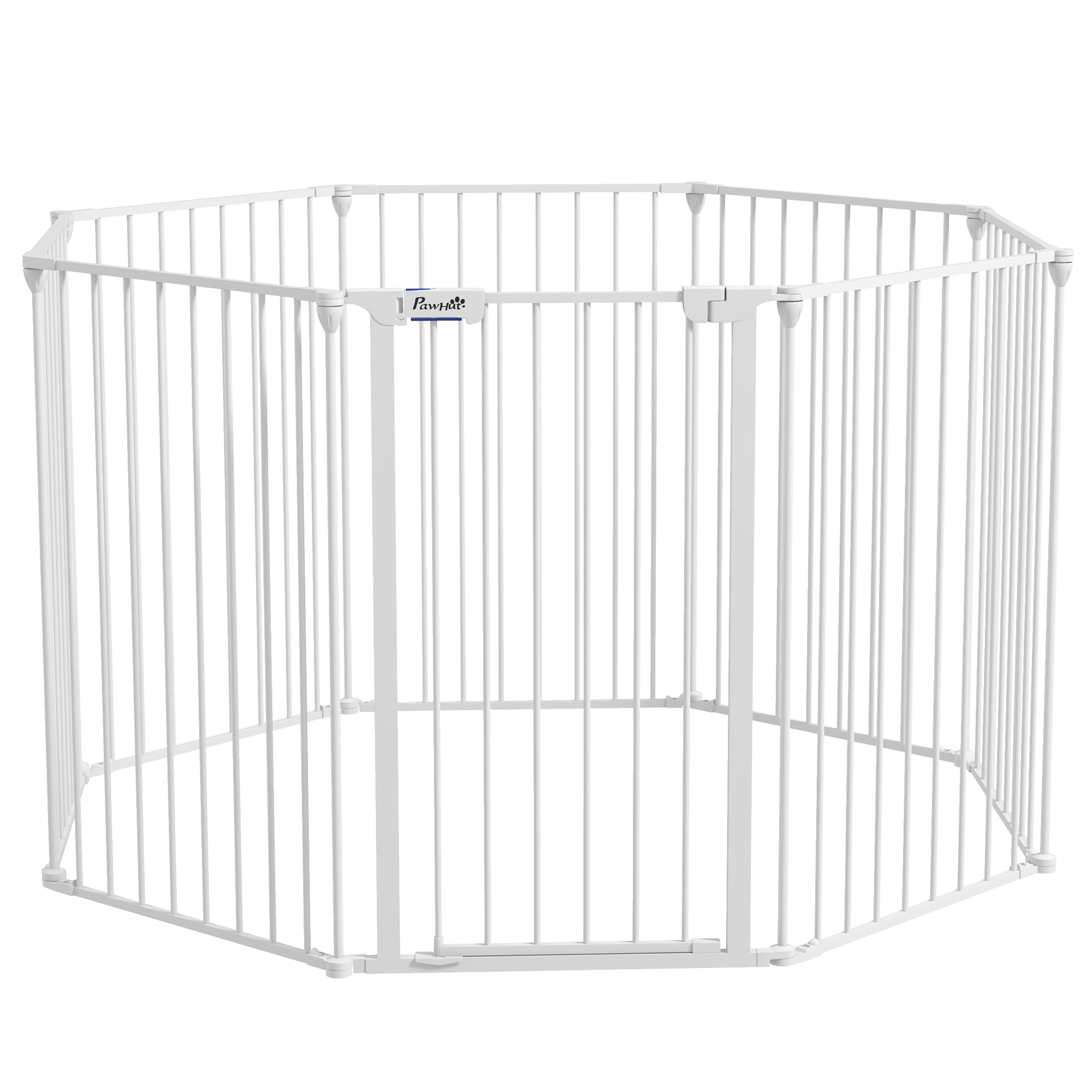PawHut Parque para Perros de 8 Paneles 64x90 cm Corralito para Mascotas Plegable de Acero con Doble Cerradura Función de Bloqueo Auxiliar y Forma de Bricolaje para Pasillos Escaleras Blanco