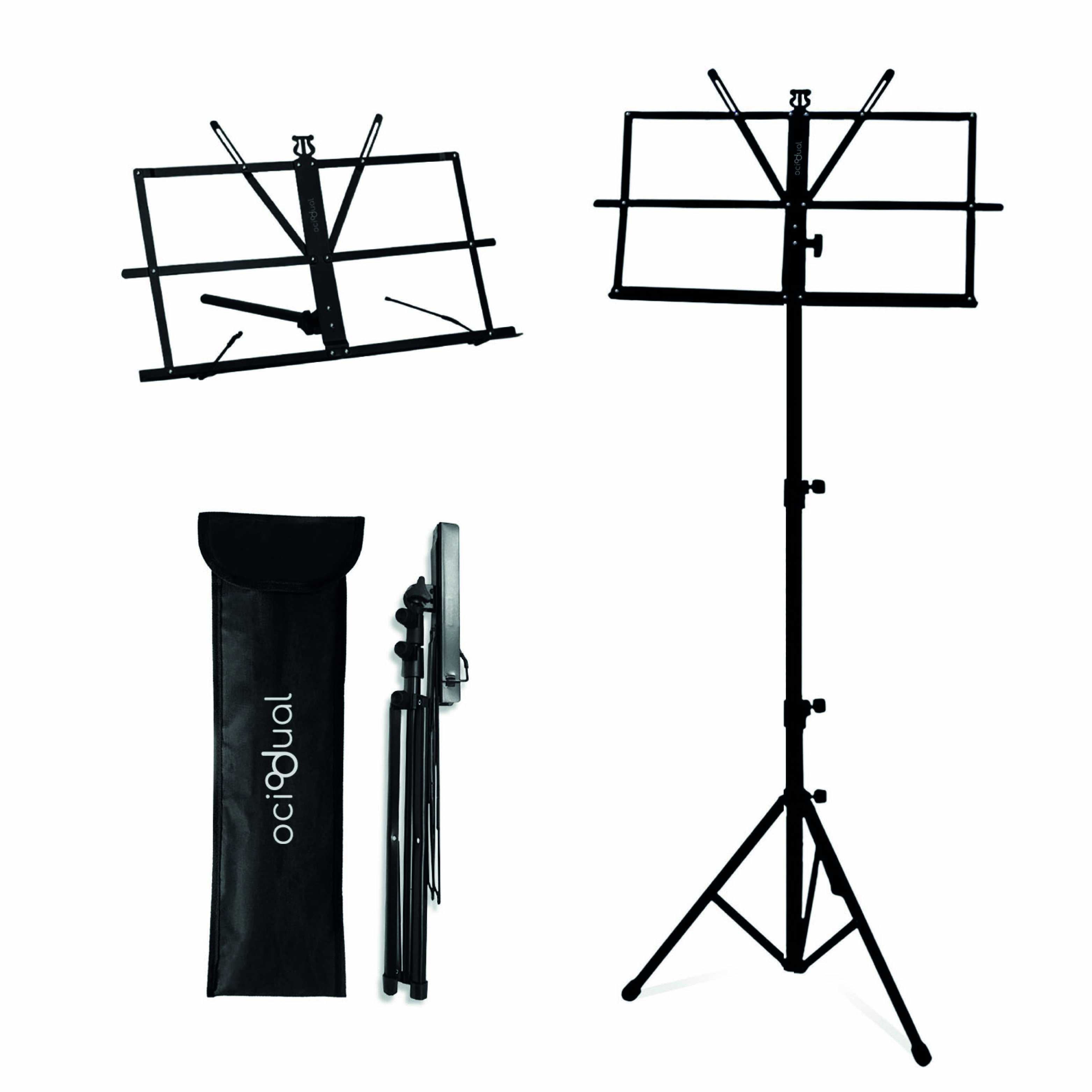 Ociodual Atril Metálico Plegable para Partituras de Música Viajes Desplazamientos Negro Soporte Ajustable Regulable Altura