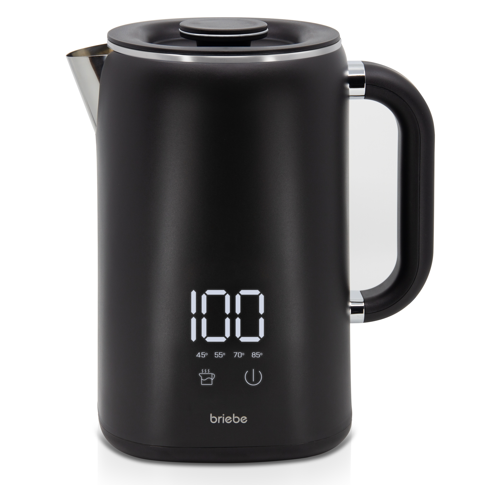 Briebe KT1175BLK i-Black Hervidor Agua Eléctrico 1,7LRegulador de Temperatura Digital 45°C a 100°C, Libre de BPA, Base de 360°, 1500W, Negro
