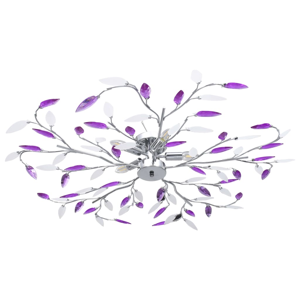 vidaXL Lámpara de Techo Brazos Cristal Forma Hoja 5 Bombillas Colgante Color Blanco,  Morado,  Verde y mas