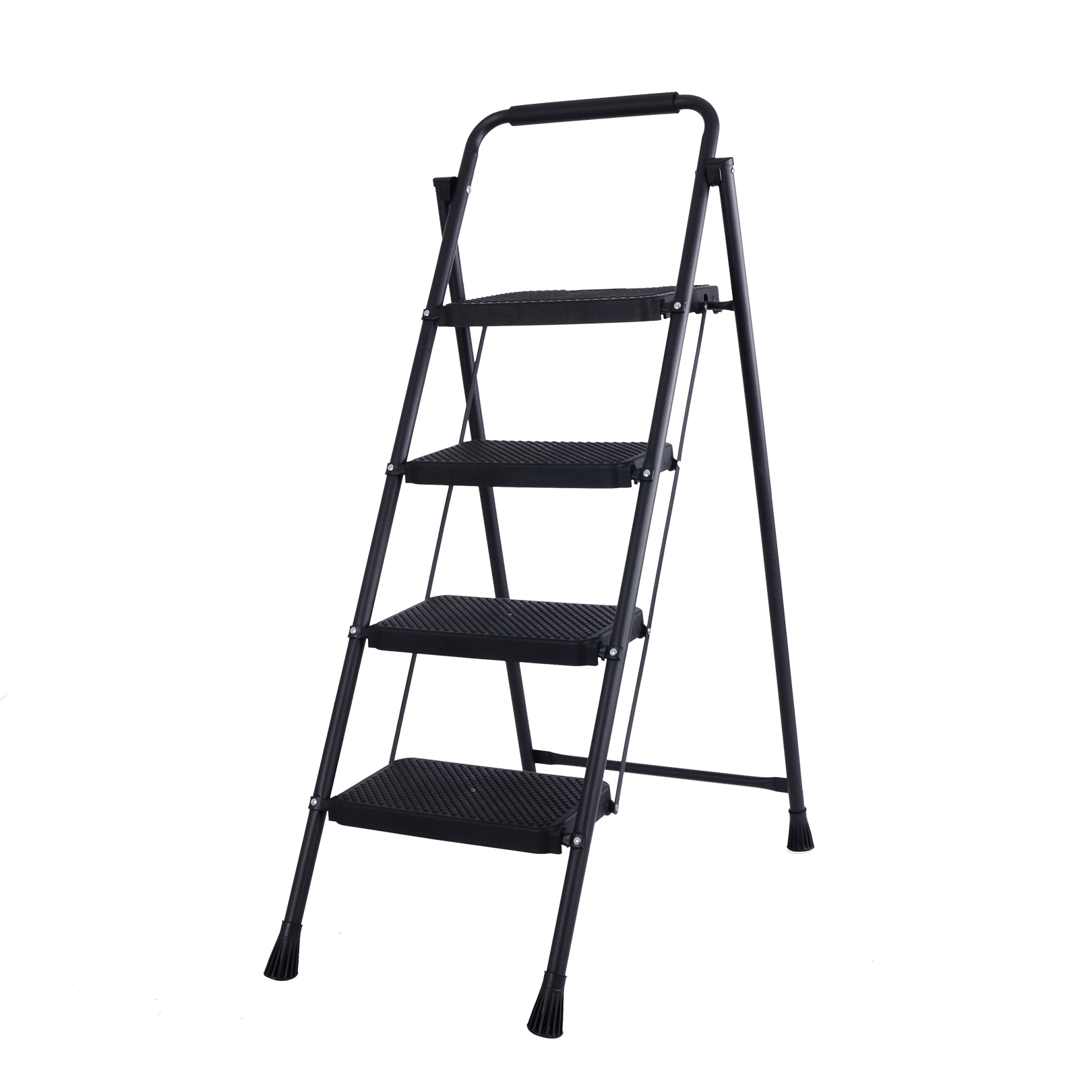 Escalera HELENA - Escalera domestica de hierro con mango y peldaños de plastico. 4 peldaños (Negro)