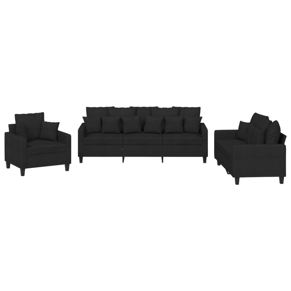 vidaXL Juego de sofás con cojines 3 piezas tela negro