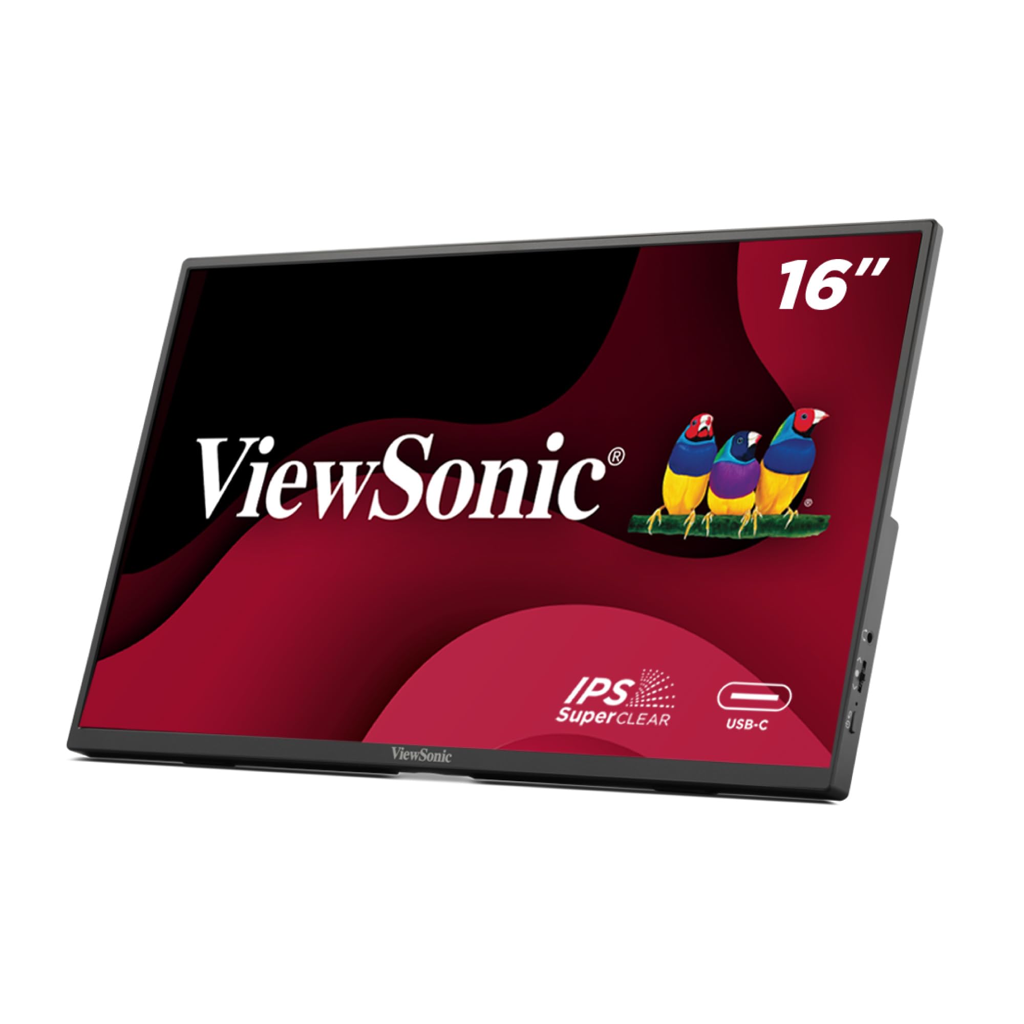 ViewSonic VA1650 Monitor portátil de 16 Pulgadas IPS FHD 1920 x 1080 con Cargador USB-C de 65W, Altavoces duales, USB-C, HDMI, Compatible con Android e iOS