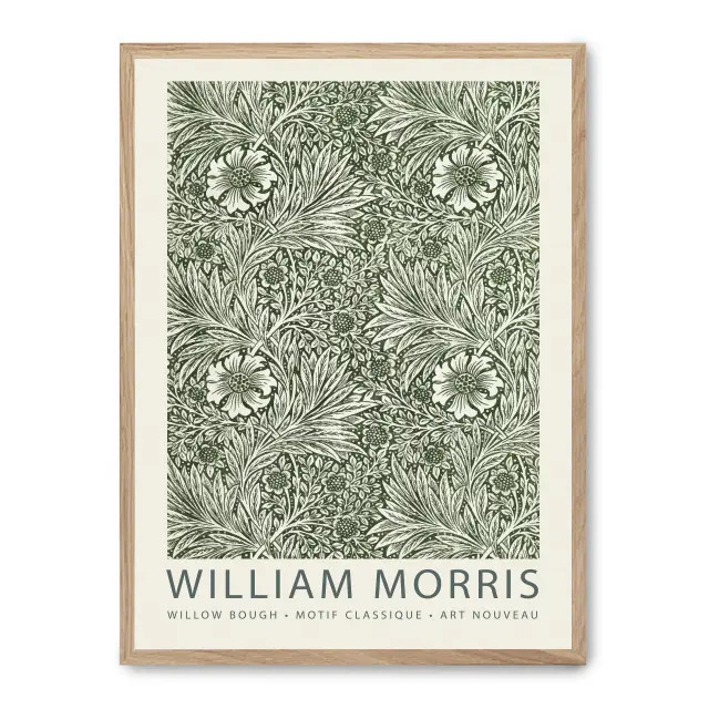 Cuadro willow pattern ii 30x40cm, Póster impreso en papel de primera calidad de 180gr, montado sobre marco de madera MDF acabado roble., Arte - Pintores famosos - William Morris