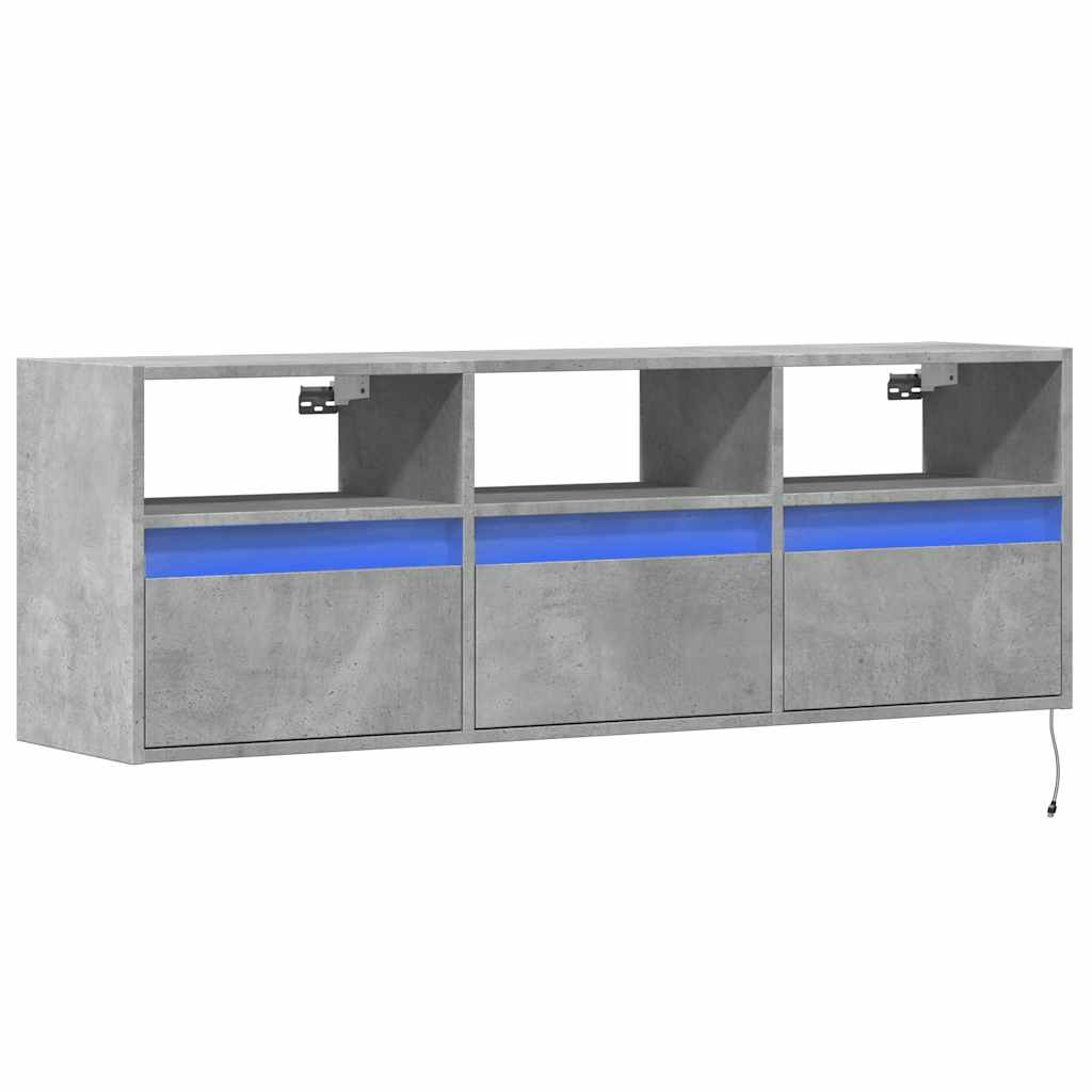 vidaXL Mueble de TV de pared con luces LED gris hormigón 130x31x45 cm
