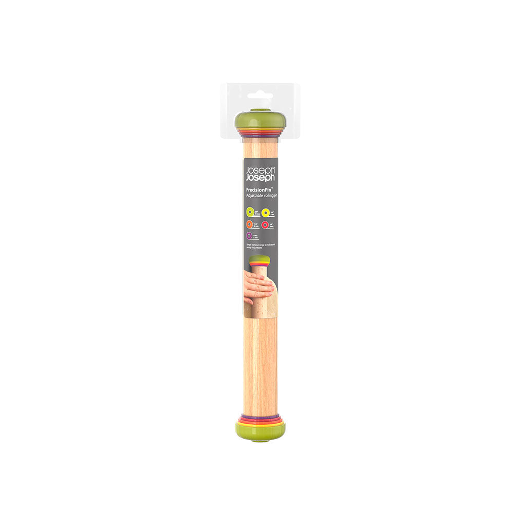 Rodillo de Cocina Ajustable de Joseph Joseph con Guías de Grosor para Masa de Pizza, Galletas, Pasta y Más, Fácil de Usar y con Anillos por Color