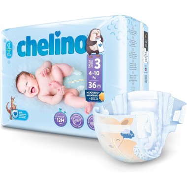 Chelino - Pañal Chelino Talla 3 (4-10 kg). Tumbado 36 Ud. Chelino