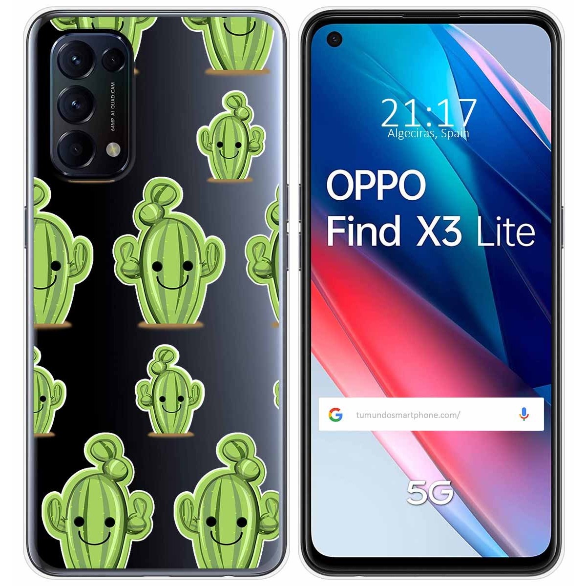 Tumundosmartphone Funda Gel Transparente para Oppo Find X3 Lite 5G diseño Cactus Dibujos