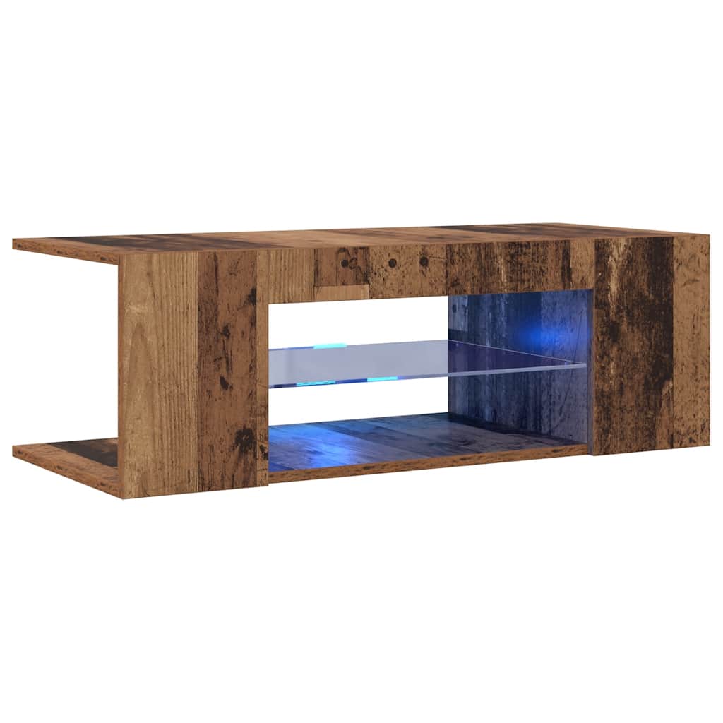 vidaXL Mueble TV luces LED madera ingeniería envejecida 90x39x30 cm