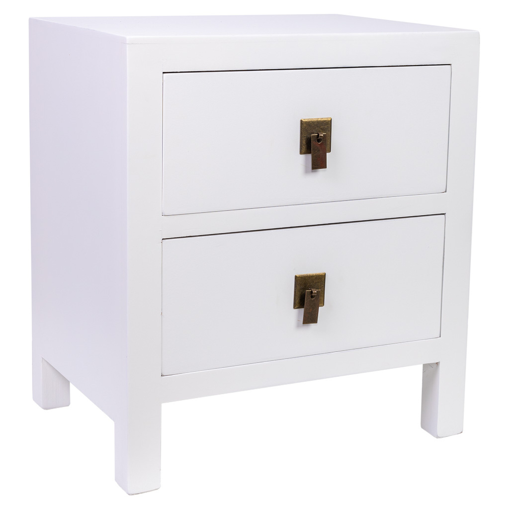Wonderlust Deco - Mesita de noche de madera de 2 cajones 45x34x50,5 Blanco 45x34x50,5h cm