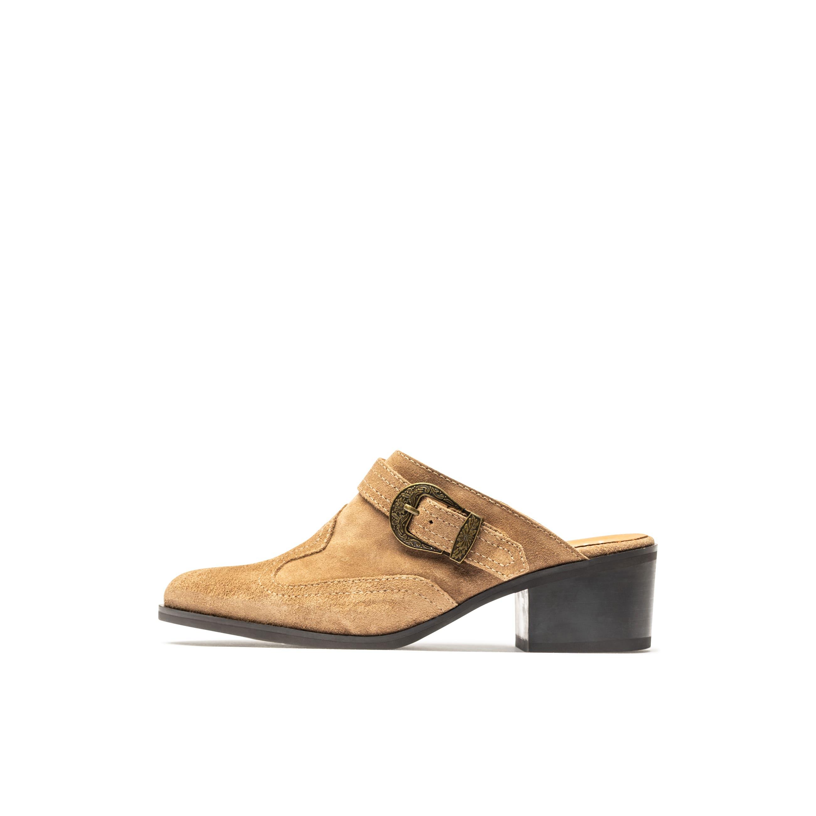 YOKONO Zueco tacón LAILA-003 BEIGE | Zapatos mujer Otoño-Invierno | Piel vacuna  Serraje | 4 CM