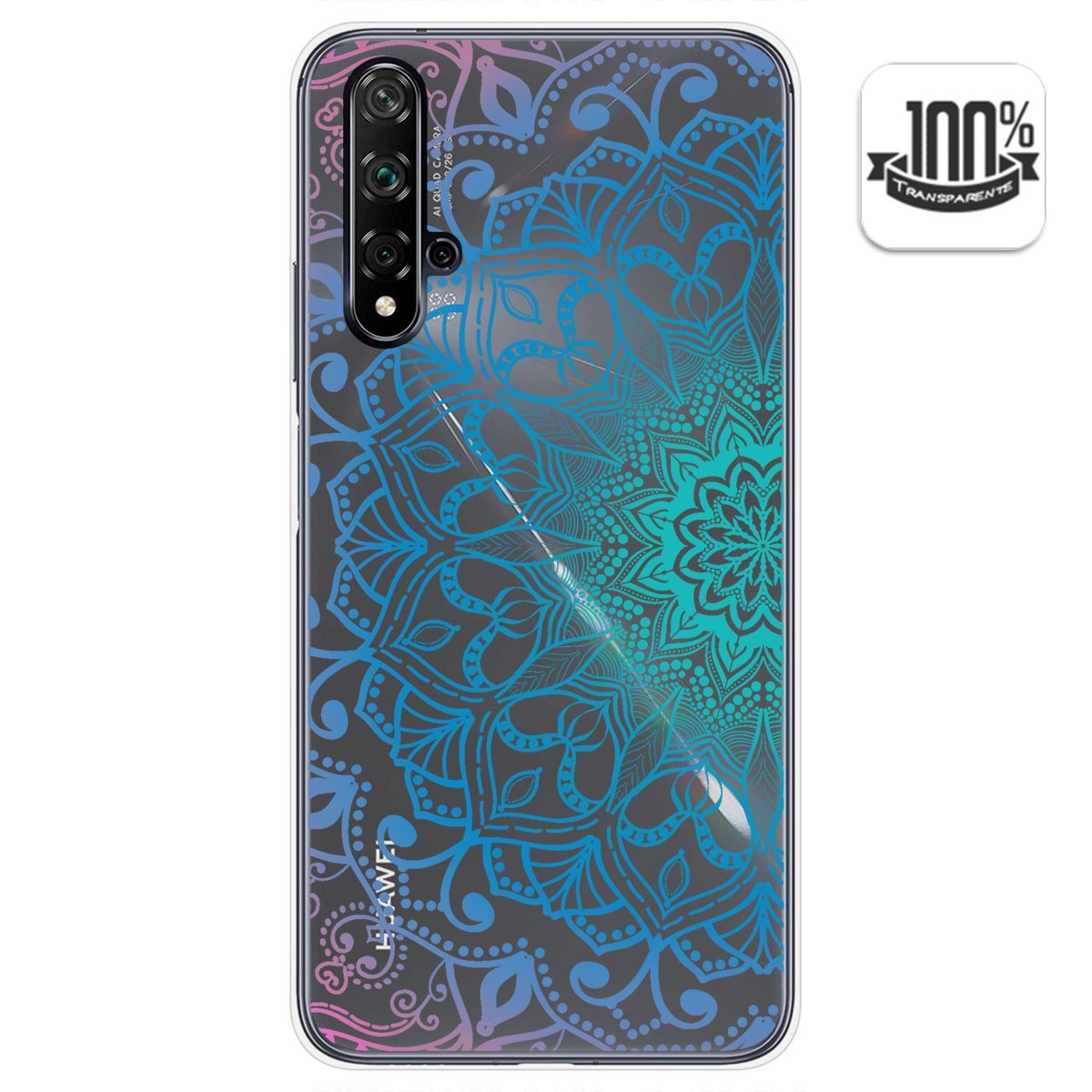Tumundosmartphone Funda Gel Transparente para Huawei Nova 5T / Honor 20 diseño Mandala Dibujos