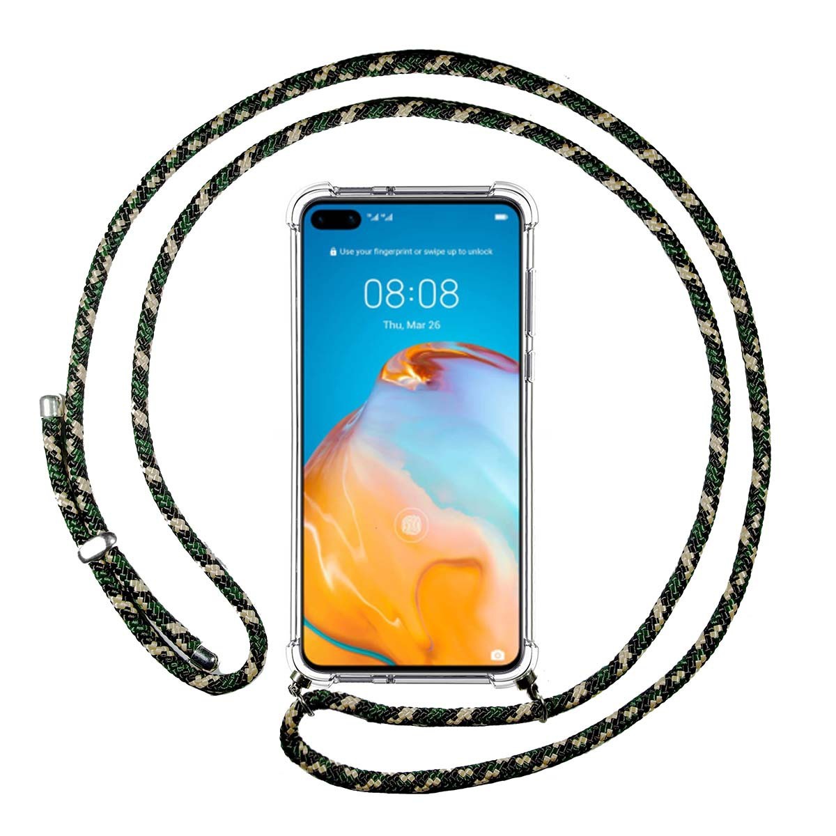 Tumundosmartphone Funda Colgante Transparente para Huawei P40 con Cordon Verde / Dorado