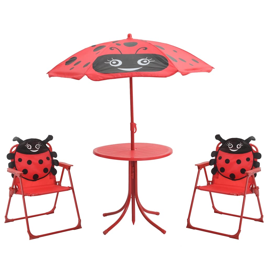 vidaXL Mesa y sillas de jardín infantil 3 pzas con sombrilla en color Amarillo/Verde/Rojo y más | cómodas modernas ergonómicas para comedor cocina salón hogar