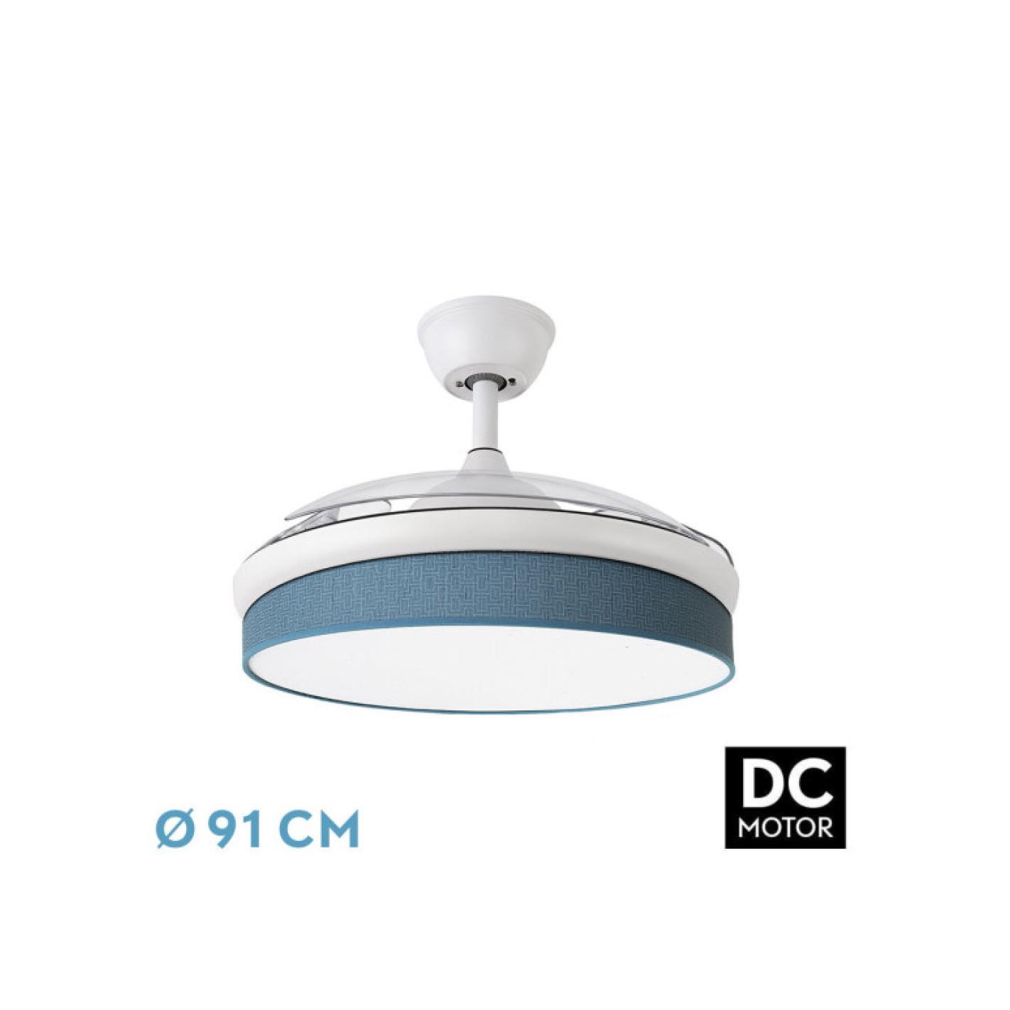 Fabrilamp - Ventilador Dc Moda 72w Blanco/azul 91d 3aspas 7200lm 3000-4000-6000k Remoto+ Memoria+ Temporizador