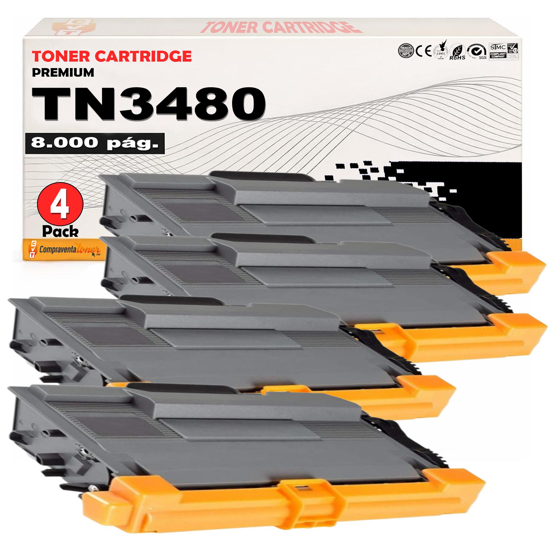 Compatible Pack 4 Brother TN3480 / TN-3480 Negro Cartucho de Toner
