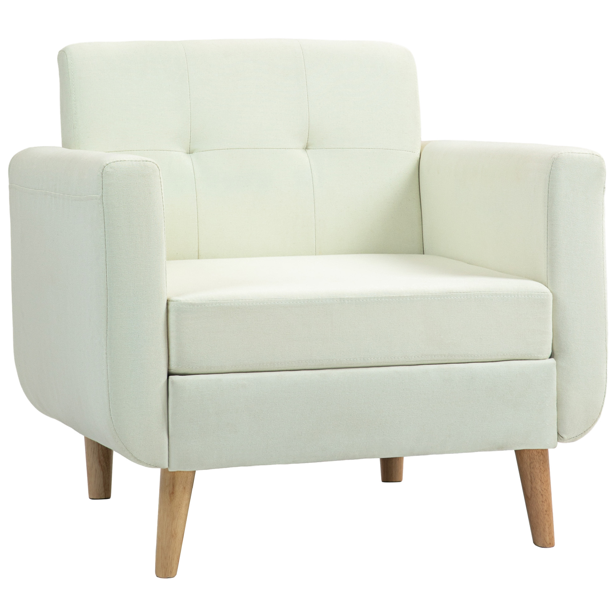 HOMCOM Sillón de Salón Butaca para Dormitorio Moderno 78 cm con Reposabrazos y Patas de Madera Sillón Pequeño para Oficina Sala de Estar Crema