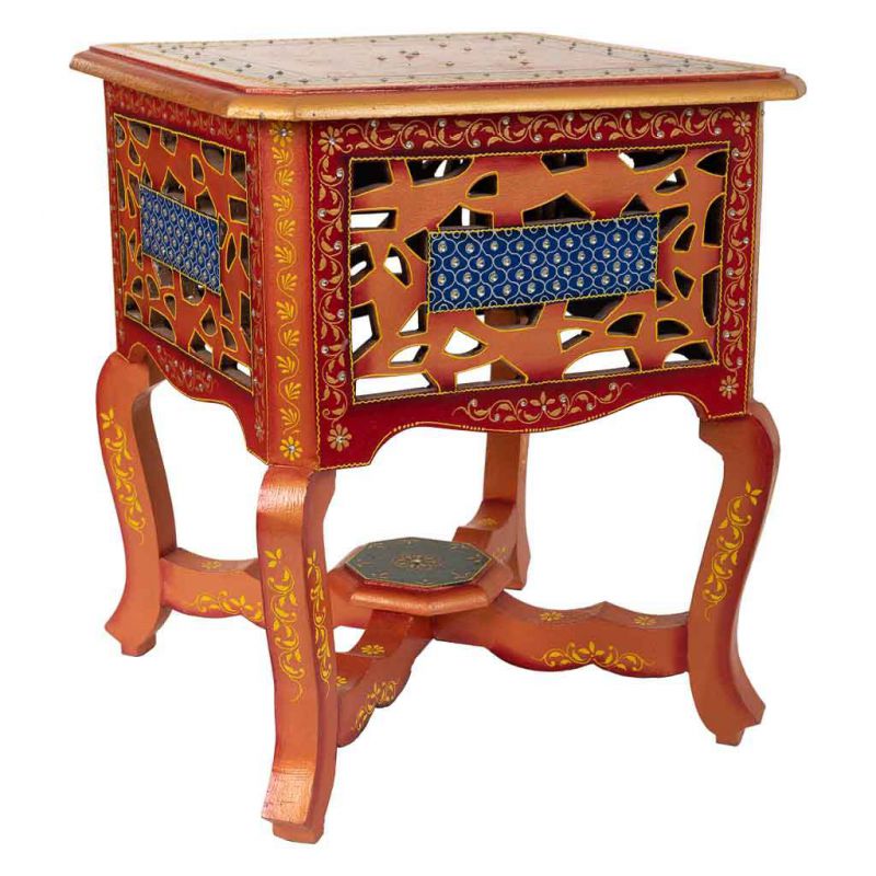Mesita De Noche De Madera Pintado Artesanal De 1 Cajon Marron 38x38x44,5cm, El mejor complemento para tu hogar