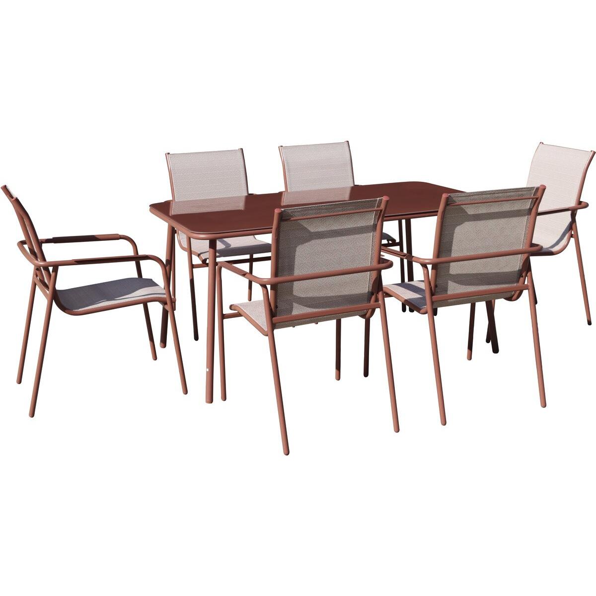 Habitat y Jardin - Conjunto de comedor de metal para jardín "Málaga" - 7 plazas - Terracota