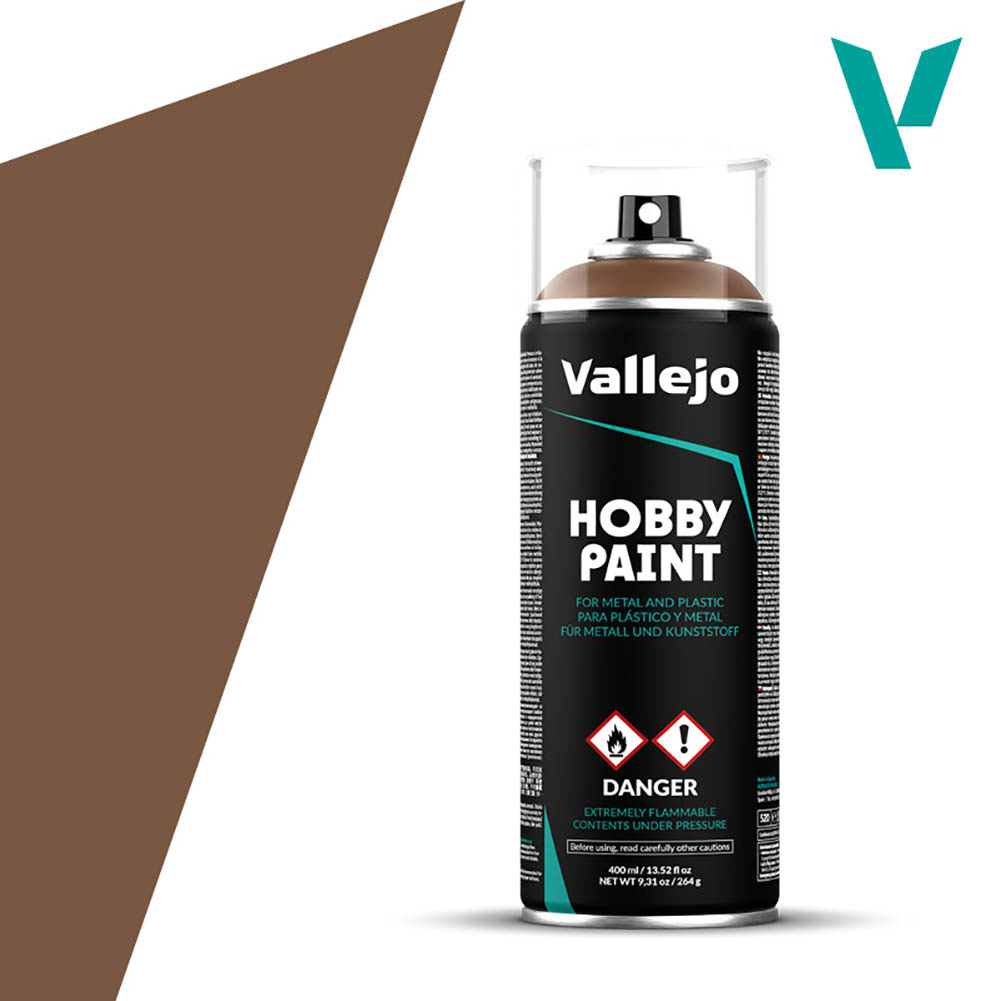 ACRYLICOS VALLEJO - SPRAY HOBBY PAINT MARRON BICHOS 400ml ACRILICOS VALLEJO 28019 - para Miniaturas de Metal, Plástico y Resina con Acabado Mate. Con anillo coloreado para identificacion del color.
