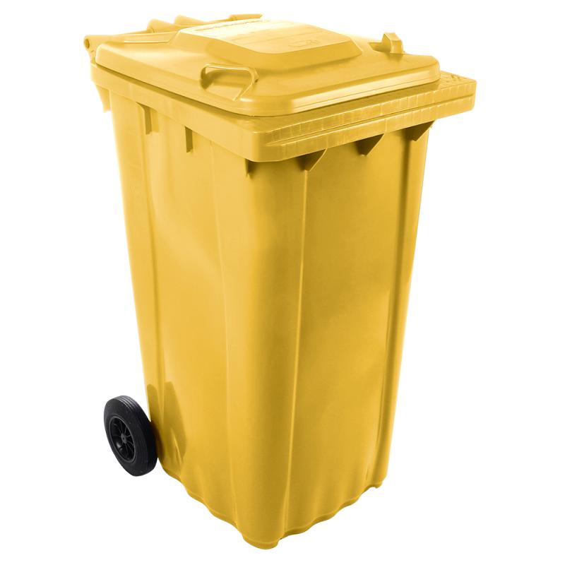 Contenedor de desperdicios con tapa y ruedas amarillo 240 lts.