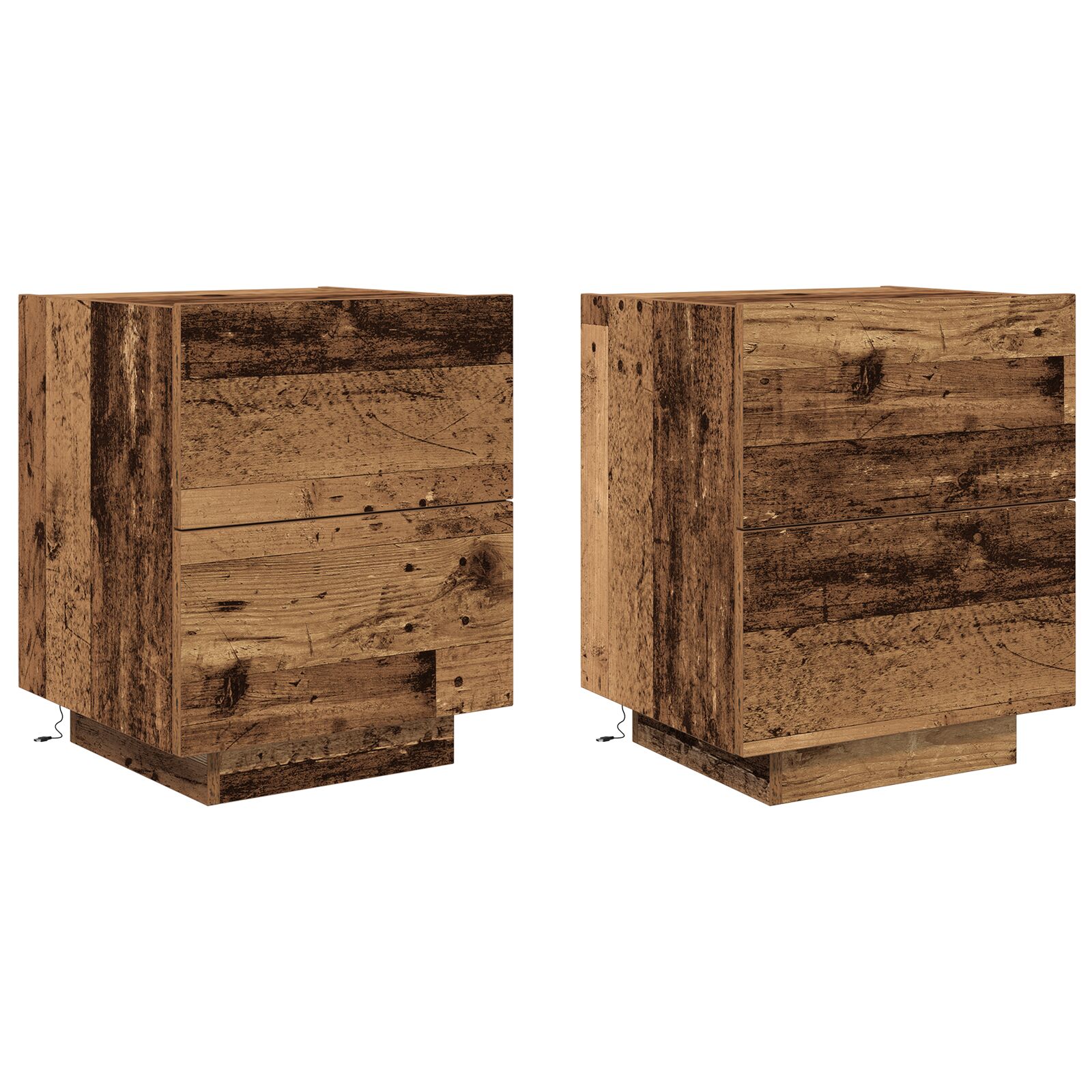 Mesitas de Noche vidaXL con Luces LED 2 pcs Madera Vieja 45x40x55 cm