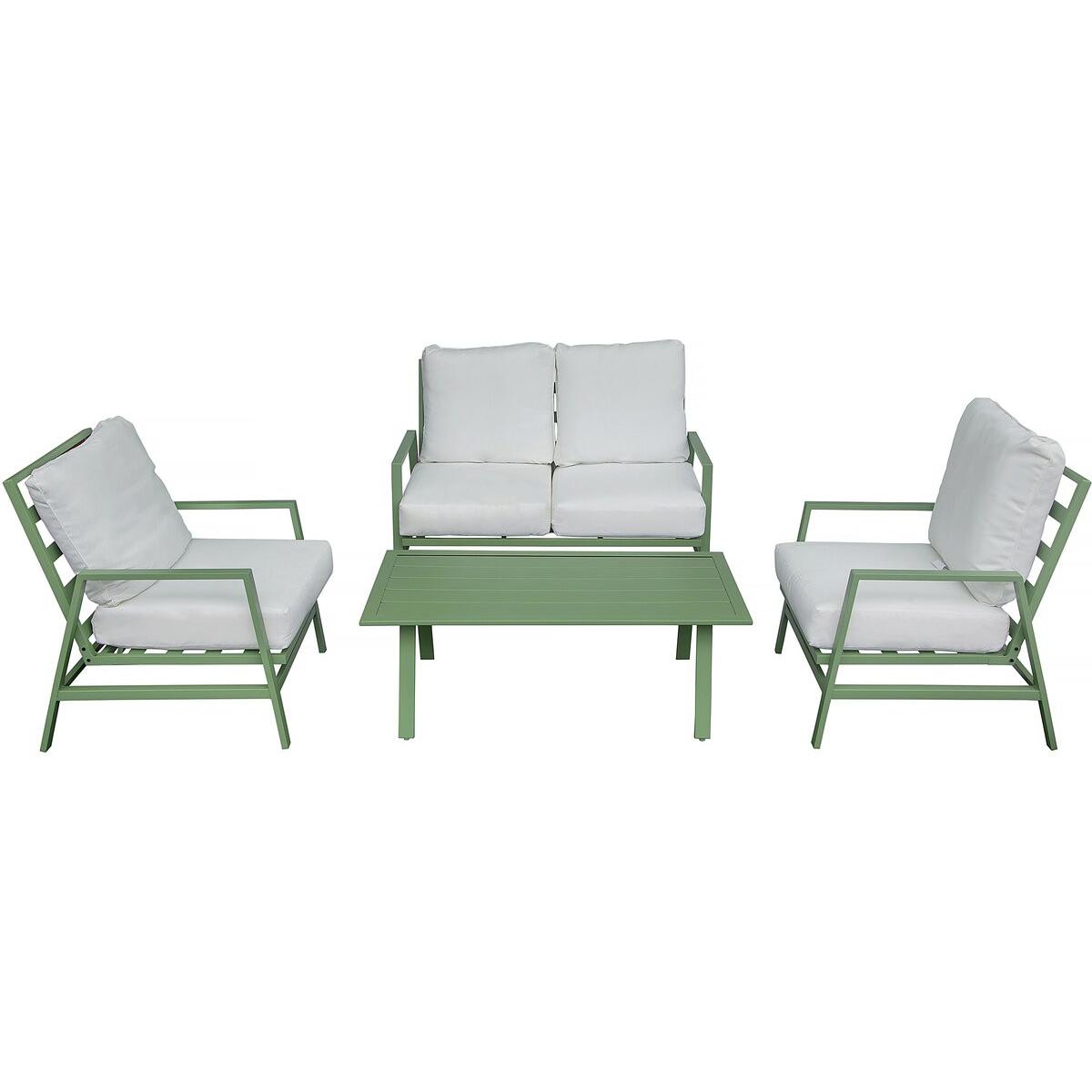 Habitat y Jardin - Conjunto de muebles de jardín de metal "Queens" - 4 plazas - Verde
