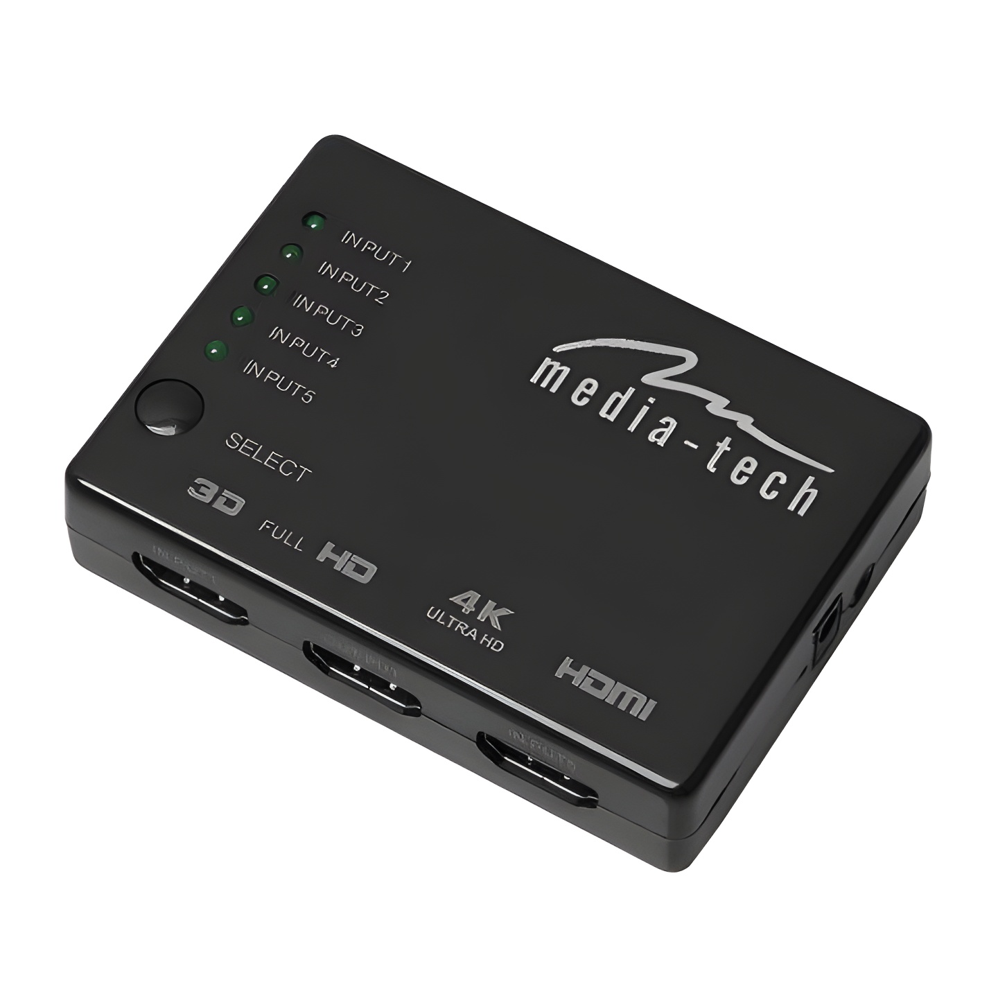 Conmutador HDMI Media-Tech MT5207 - 4K, 5 Puertos, 2160P, 3D, Control Remoto - Negro