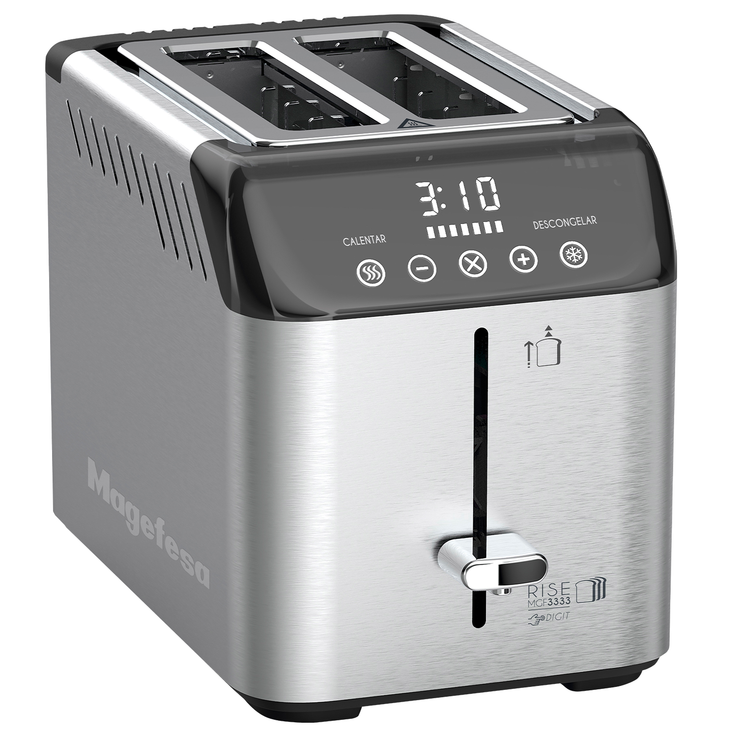 MAGEFESA RISE DIGIT Tostadora de 925W para 2 Tostadas, Funciones: Parar, Descongelar y Calentar, 7 Niveles de Tostado