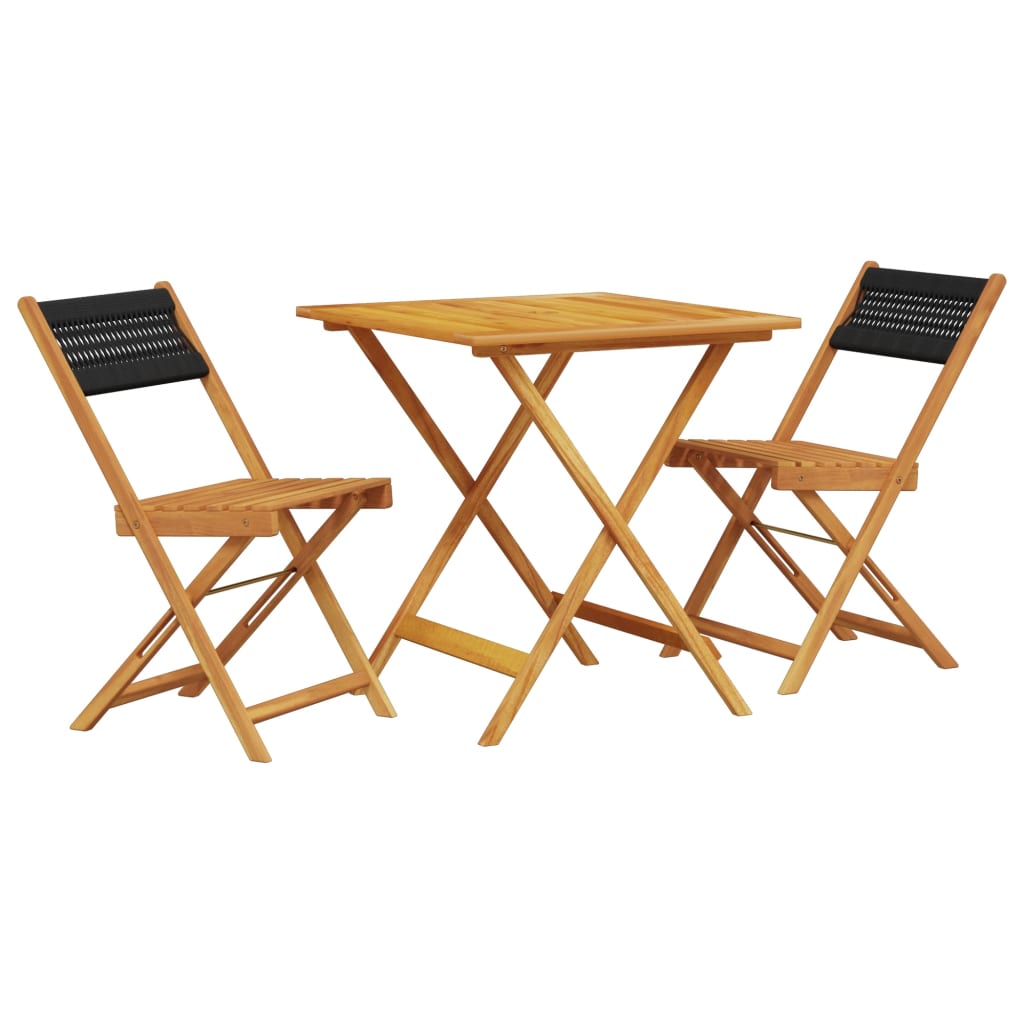 vidaXL Juego de bistro de 3 piezas polipropileno y madera maciza negro