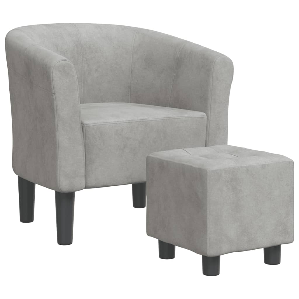 vidaXL Sillón con taburete terciopelo Gris claro, Gris oscuro, Negro Sillon Dormitorio Sillon Comodos Silla Relax Sillón Sofá