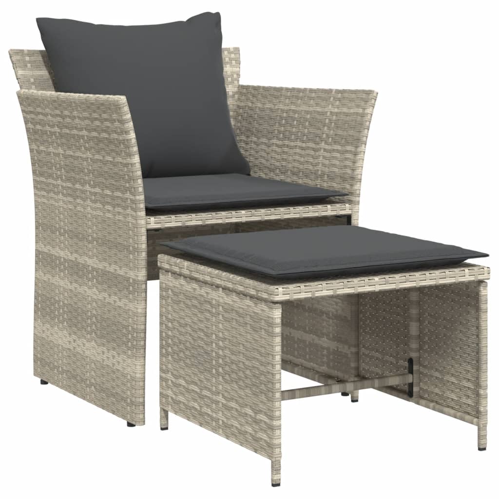 vidaXL Sillón de jardín con reposapiés ratán sintético gris claro