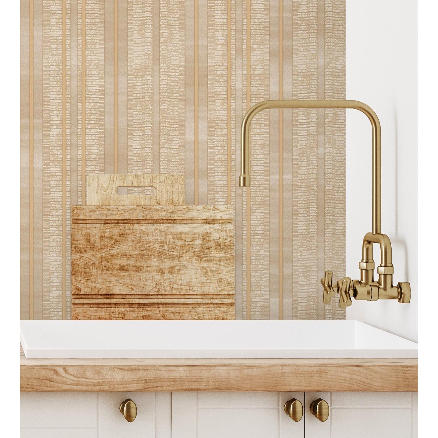 Papel pintado vinílico lavable de rayas ocre con textura en relieve - Enzo Stripes 681663 de GAULAN - Rollo de 10 m x 1,06 m