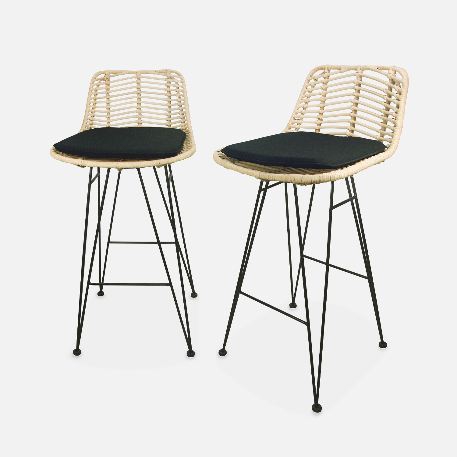 sweeek - Taburete de bar de metal y ratán, set de 2 , Cahya , 42x48x90