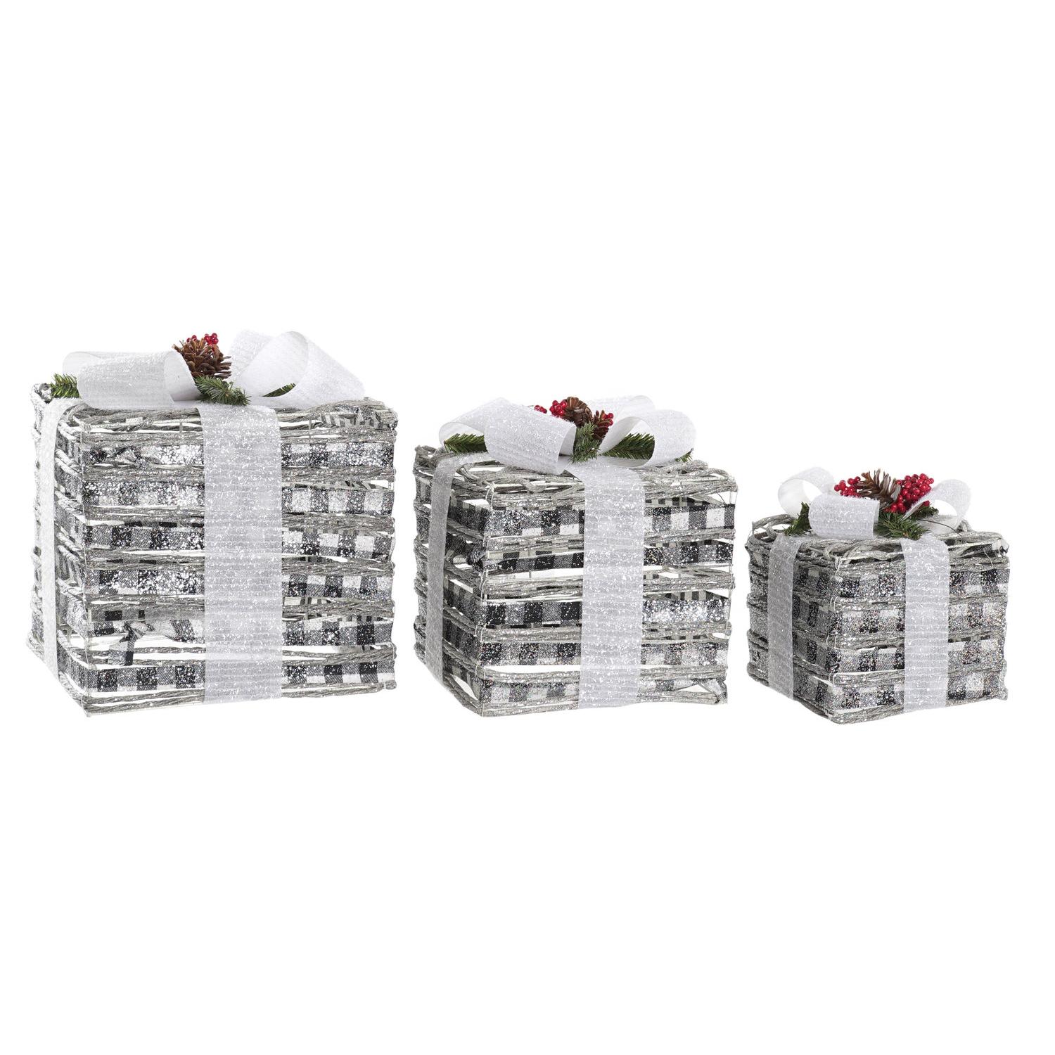 Regalo Set 3 Led Ratan 25X25X29 3Aa Nevado Blanco, Decoracióna de navidad para todos los hogares, Navidad Alpina