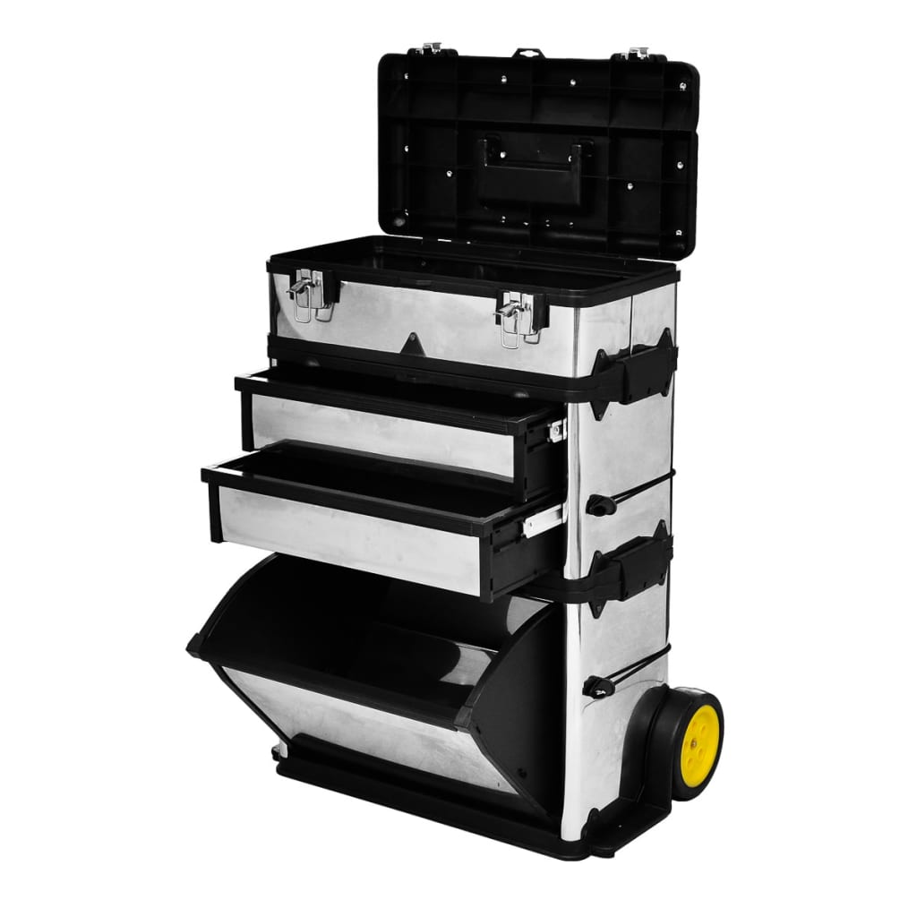 Vidaxl Caja de Herramientas de 3 Partes en Acero Inoxidable Resistente a la Corrosión y Construcción de PP