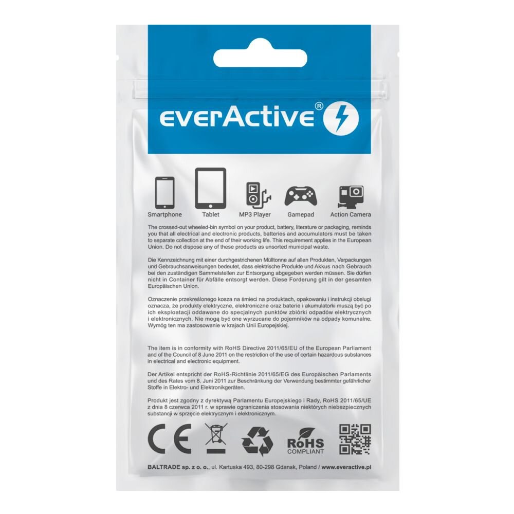 EverActive USB C/C Cable, Nylon Cable, Quick Charge Up to 3 A, 100 cm Long, Black Color, Model: CBB-1CB