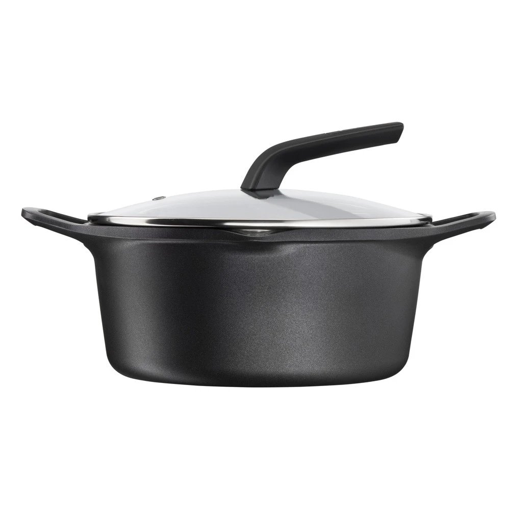 Tefal - Cacerola 24 cm 6 L E2494644 aluminio fundido con tapa cristal para inducción, ideal para guisos y arroces
