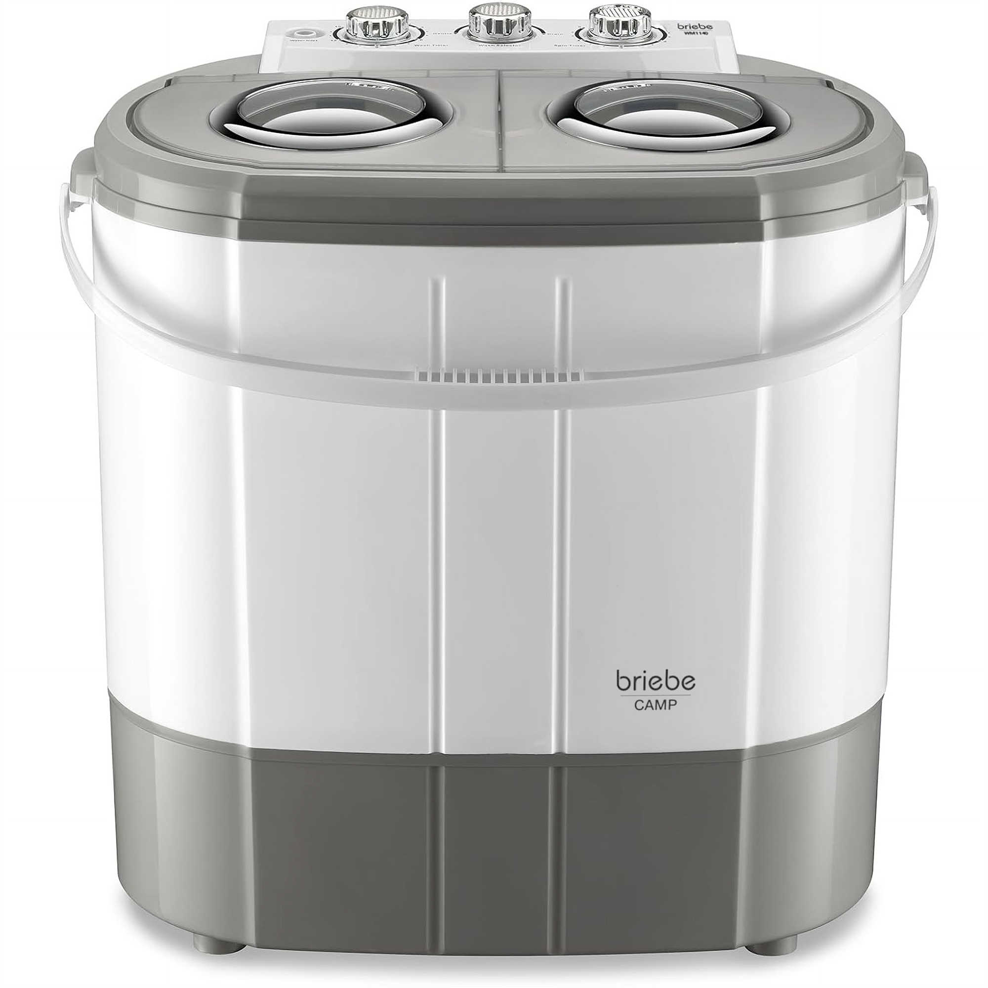 Briebe WM1140 Mini Lavadora Centrifugadora Portátil, 3Kg Lavado, 2 Compartimentos, Programa Lavado 15m, 190 W, Blanco/Gris