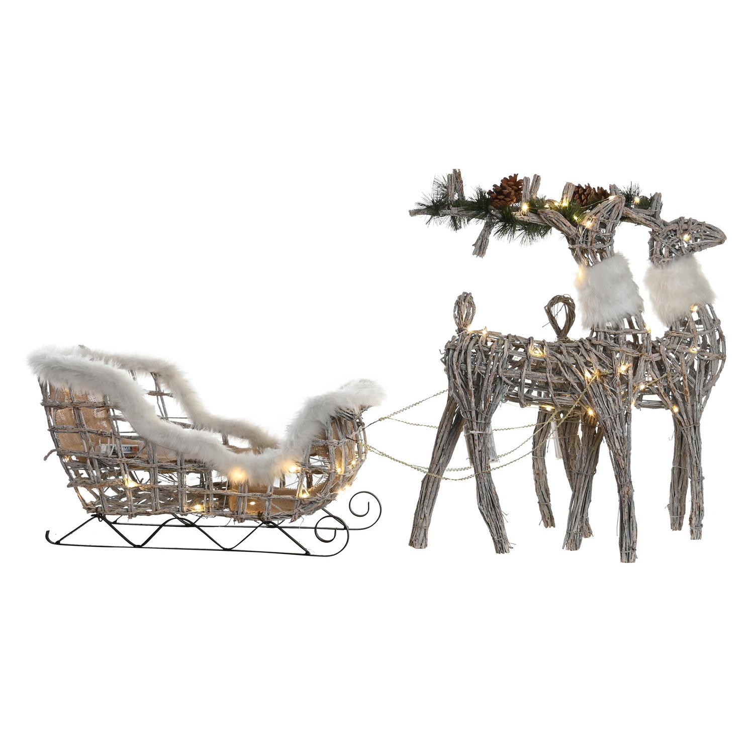 Decoracion Set 3 Led Mimbre 60X30X37 Blanco, Decoracióna de navidad para todos los hogares, Navidad Alpina//Navidad Moderna Blanco