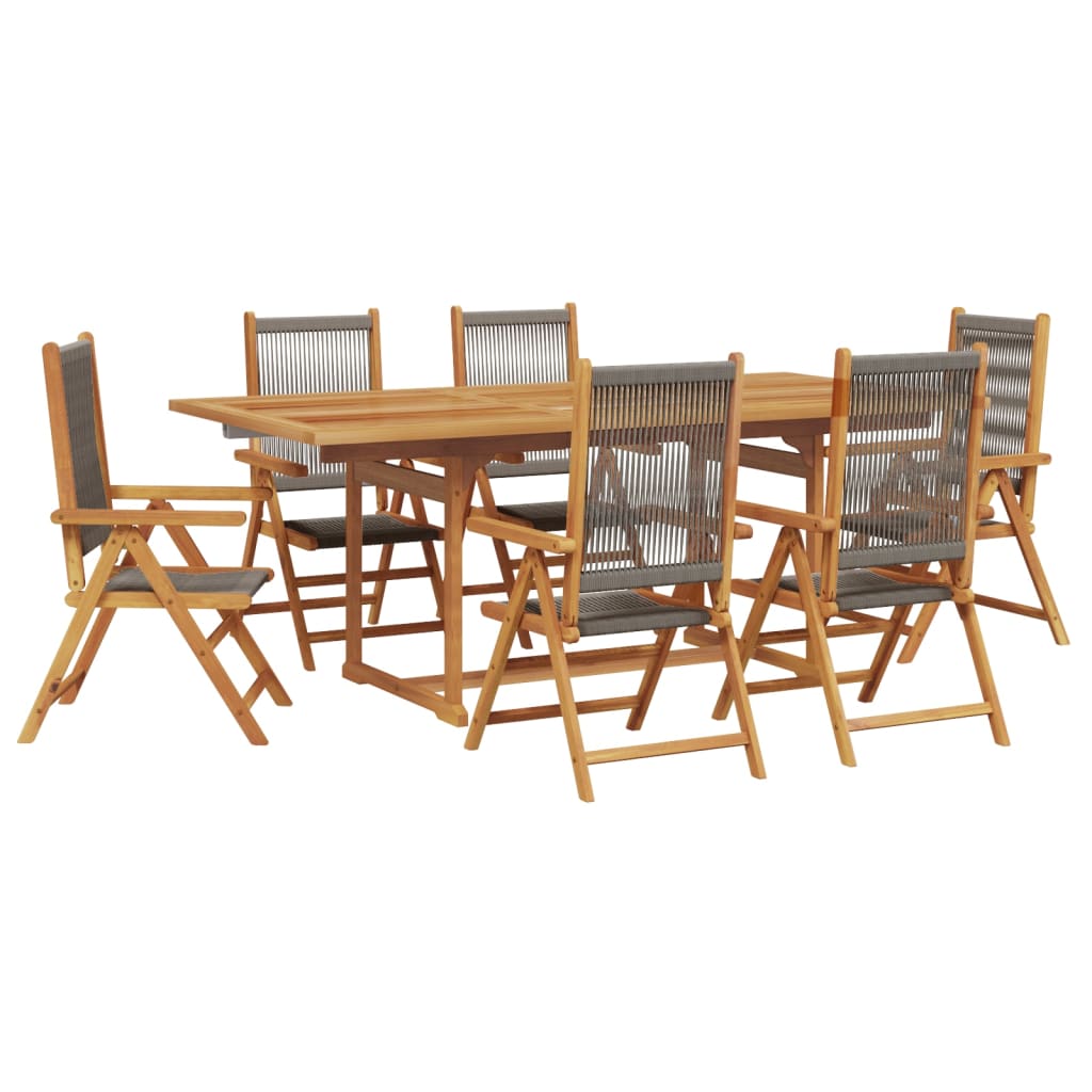 vidaXL Set de comedor jardín 7 pzas polipropileno madera maciza gris
