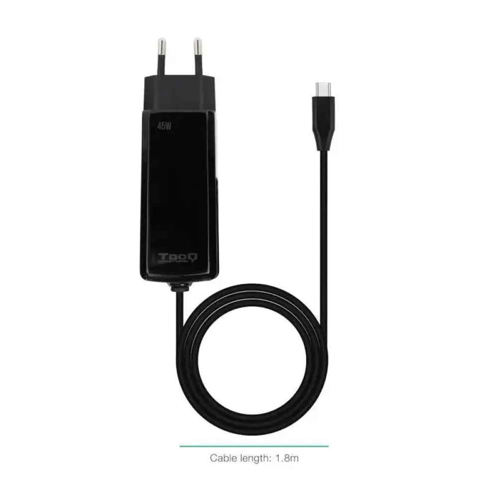 Cargador TooQ TQLC-USBCGAN45PD-C GaN 45W USB-C PD/ Cable 1,8m/ Negro