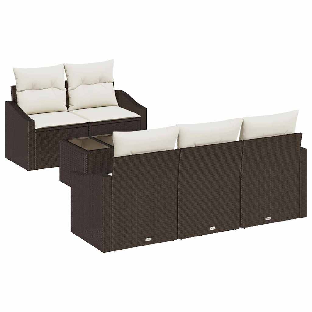 vidaXL Juego de Sofá con cojín 6 pcs Marrón y crema ratán sintético