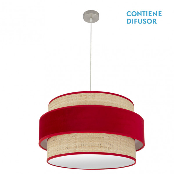 Colgante reyes 3xe27 niquel/natural-rojo regx60x60 cm