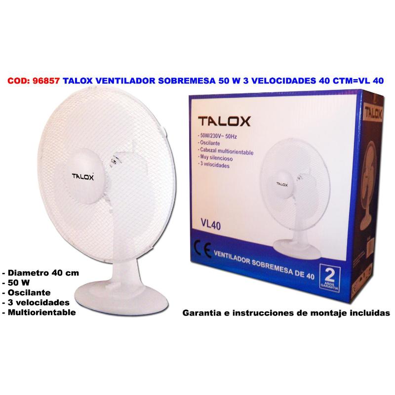 Talox ventilador sobremesa 50 w 3 velocidades 40 ctm vl40-ft40a