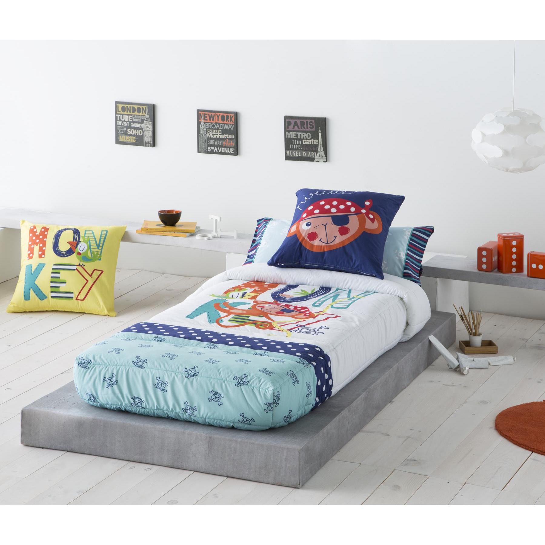JVR - Edredón Ajustable modelo MONKEY - Tejido 100% Algodón Percal 200 hilos - Estampado digital - Fabricado en España - Cama 80/90/105