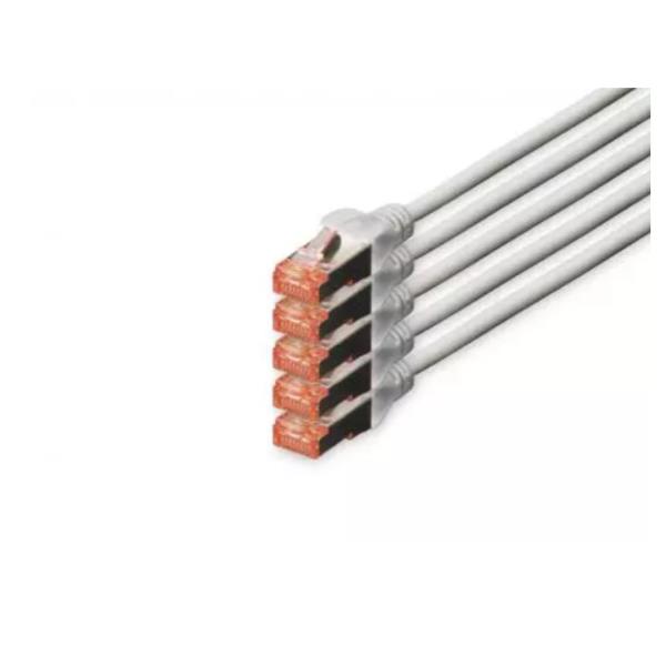 DIGITUS Cable LAN Cat 6 - 15m - 5 Piezas - Cable de red RJ45 - S/FTP Blindado - Compatible con Cat 6A y Cat 7 - Gris