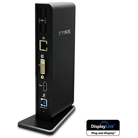 Raidsonic ICY BOX IB-DK2241AC USB 3.0 - Estación de Carga para Portátil con Puertos HDMI y DVI, Gigabit LAN, USB 2.0 y Entrada de Audio - Negro